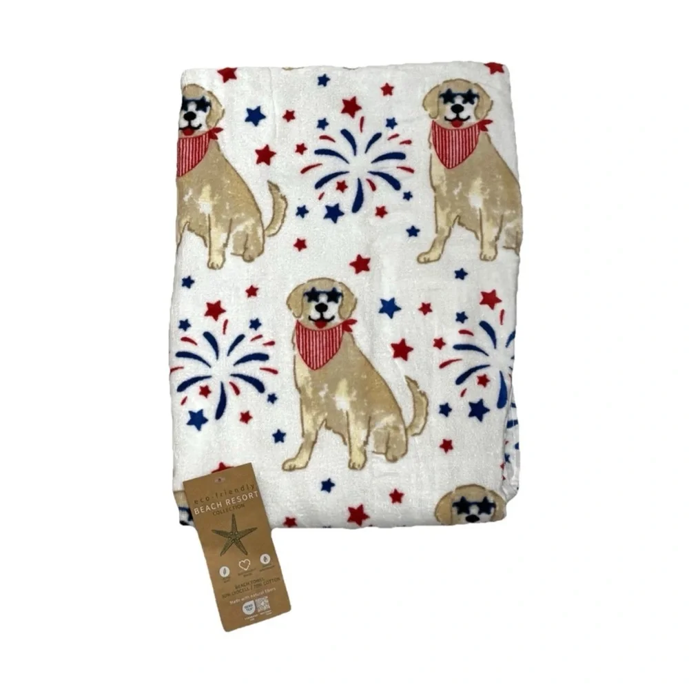 PATRIOTIC DOG LABRADOR JULY 4TH THEME BEACH TOWEL LYOCELL BLD SUPER SOFT 60X30
